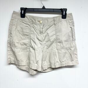 Michael Kors Women Twill Shorts Women's Light Grey Khaki 100% Cotton High Rise 8